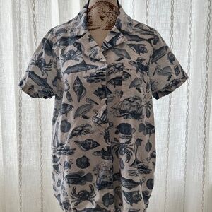 Show me your Mumu button down short sleeve sea print